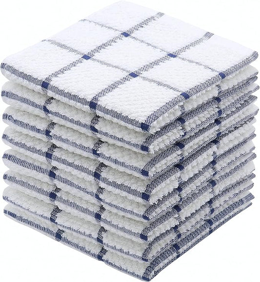 Cotton Dish Towels for Kitchen, Terry Dish Cloths for Washing Dishes, 12 x 12 Inches, Light and Soft, Quick Drying Dish Rags for Cleaning, 8pc/Set (Blue)