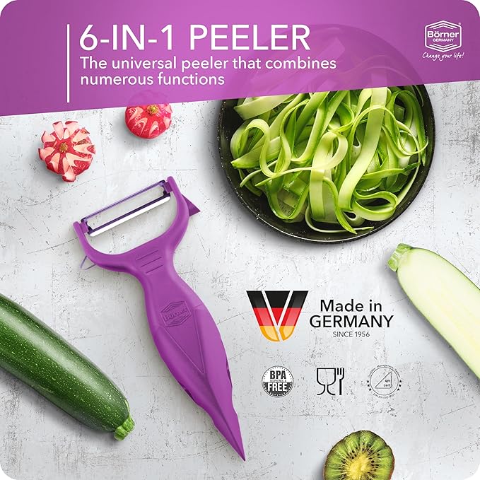 Börner by Reston Lloyd Vegetable Peeler, Garnish Knife, Nutmeg/Garlic Grater, Made in Germany, Purple