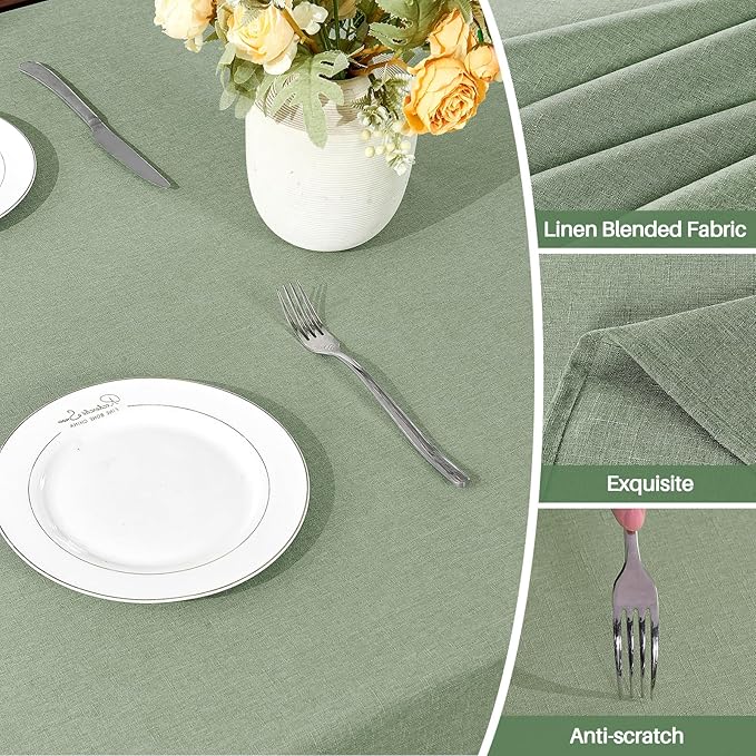AUSSPVOCT Textured Tablecloth Round 60 Inch Waterproof Spill-Proof Wipeable Table Cloth Round Cover Wrinkle Free Circle Dining Tablecloths for Birthday Farmhouse Outdoor Party up to 44'' Dia Tables