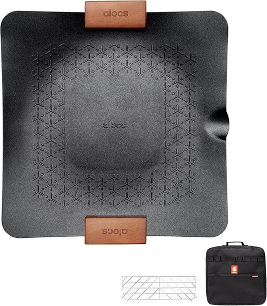 Alocs Korean BBQ Grill Pan with Bag, 12.6'' Cast Aluminum Nonstick Coating, Lightwight 2.2 Pounds, Rectangular Grill Pan for Stove Top, Portable Outdoor Camping BBQ