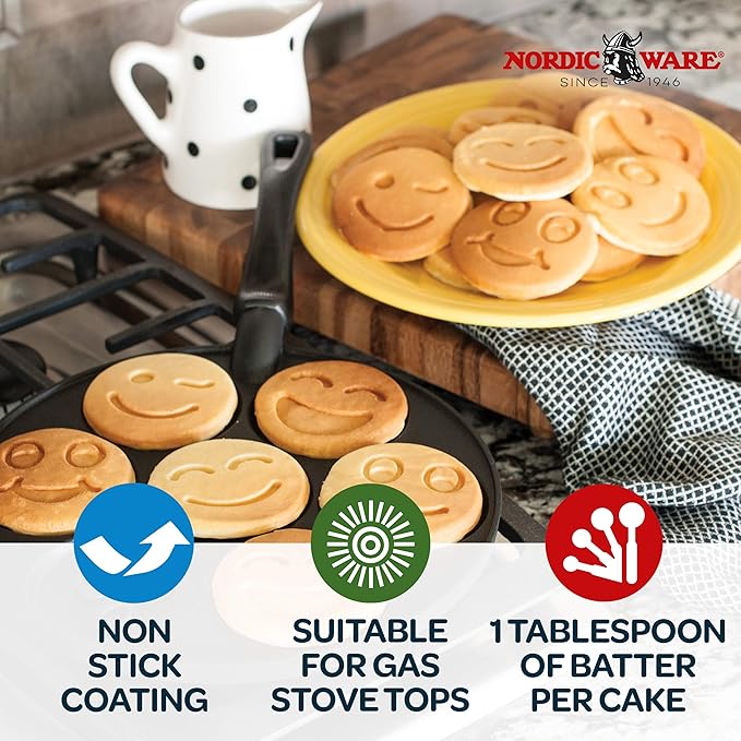 Nordic Ware Smiley Face Pancake Pan Silver, 10 1/2 inch diameter