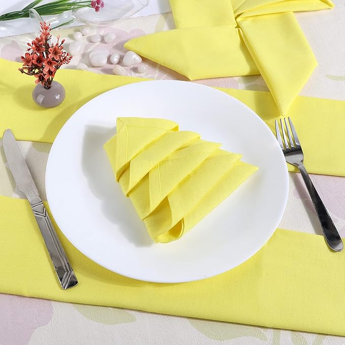 FINGERCRAFT Dinner Cloth Napkins, Cotton Linen Blend Fabric 12 Pack Easter Special, Premium Quality, Mitered Corners Napkins Cloth for Every Day Use Napkins are Pre Shrunk and Good Absorbency Lemon
