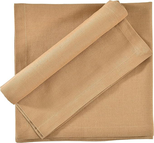 Cloth Napkins Dinner Washable Set of 4 in Cotton Linen Fabric Premium Quality, Mitered Corners for Reusable Every Day Use Pre Shrunk and Good Absorbency Christmas Napkins (Pack of 4, Khaki Beige)