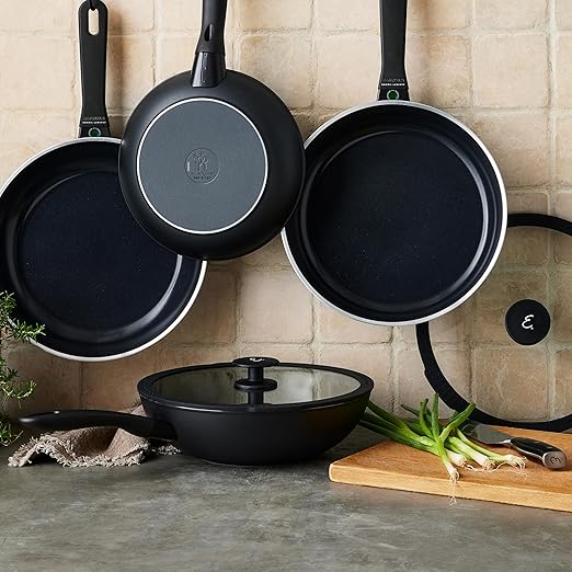 HENCKELS x EMERIL Lagasse Nola 11-inch Nonstick Saute Pan with Lid, Heavy-Gauge Aluminum for Fast, Even Heat Cooking, Made in Italy, Black