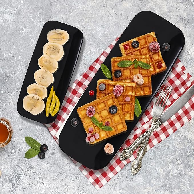4 Pack Black Plastic Serving Tray for Party - Black Serving Tray 10 by 5.5 Inch - Dessert Trays for Food - Party Serving Trays for Entertaining - Premium Party Trays - Black Serving Platters