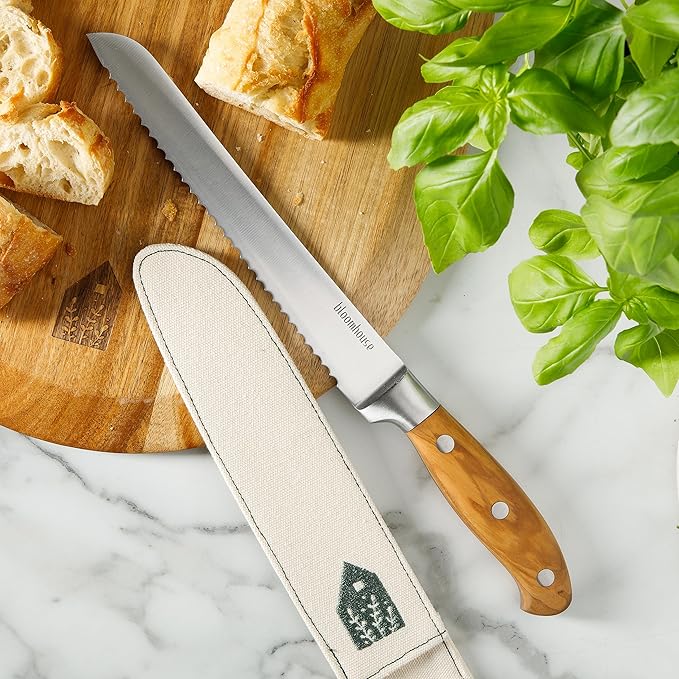 Bloomhouse - Two Time Oprah's Favorite Things Winner - 8-Inch Bread Knife – German Stainless Steel Serrated Blade with Forged Italian Olive Wood Handle, Full Tang Knife for Artisan Bread & Baking