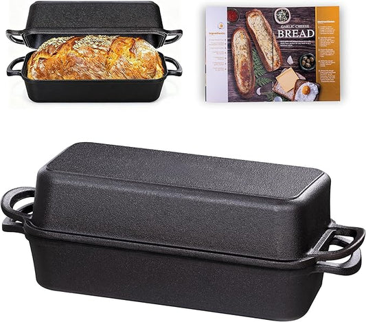 Vanderlume 11x5 Inch Cast Iron Loaf Pan with Lid, Large Dutch Oven Bread Loaf Pan for Sourdough, Homemade Bread Baking, Even Heat Distribution, 5.8Qt