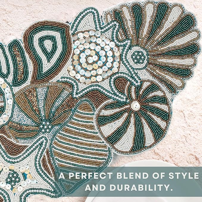 Elegant Dining Table Runner - Handmade Beaded & Polyester Table Runner - 13x36 Stain-Resistant Floral Accent for Dining Table, Wedding, Party, Holiday Décor (Green Brown White) - ALPHA Living HOME