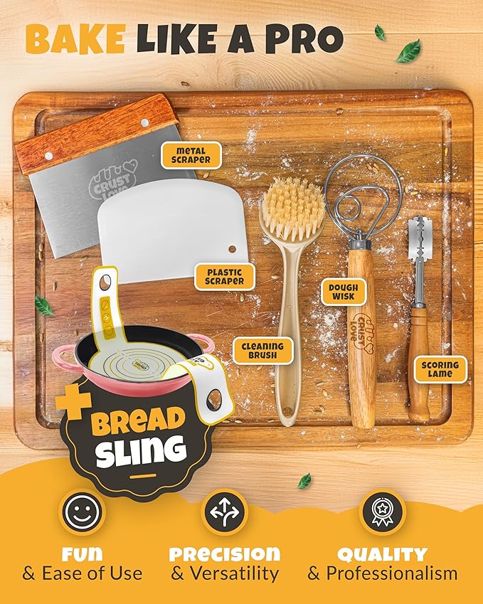 CRUSTLOVE Dutch Oven Bread Baking - 5QT Enamel Bread-Oven - incl Sourdough Bread-Baking Suppliers like Dough Whisk Scoring Lame etc Bread-Dome Cast Iron Bread-Pan with Lid for Sour dough, Bread-making