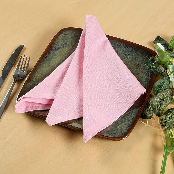 FINGERCRAFT Cloth Dinner Napkins Cotton Linen Fabric Soft Set of 12 Plain Reusable Washable for Dining Party Table Decoration 18x18 Inch Pink Lady