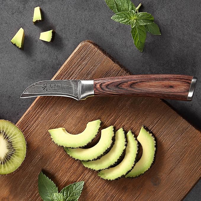 Wakoli EDIB Damascus Peeling Knife – 2.7-Inch Small Kitchen Knife for Fruits & Vegetables, Professional Kitchen Peeling Tool made of 67-Layer Damascus Steel Blade & Pakkawood Handle in Gift Box