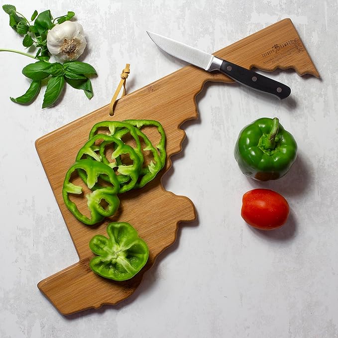 Totally Bamboo Maryland State Shaped Cutting Board and Charcuterie Serving Platter with Artwork by Summer Stokes, Includes Hang Tie for Wall Display