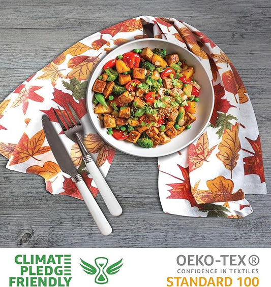Urban Villa Kitchen Towels Harvest Leaves Print Dish Towels Set of 6 20" X30” 100% Cotton Highly Absorbent Quick Drying Dish Cloths & Dish Towels Thanksgiving Fall Tea Towels with Hanging Loop Towels