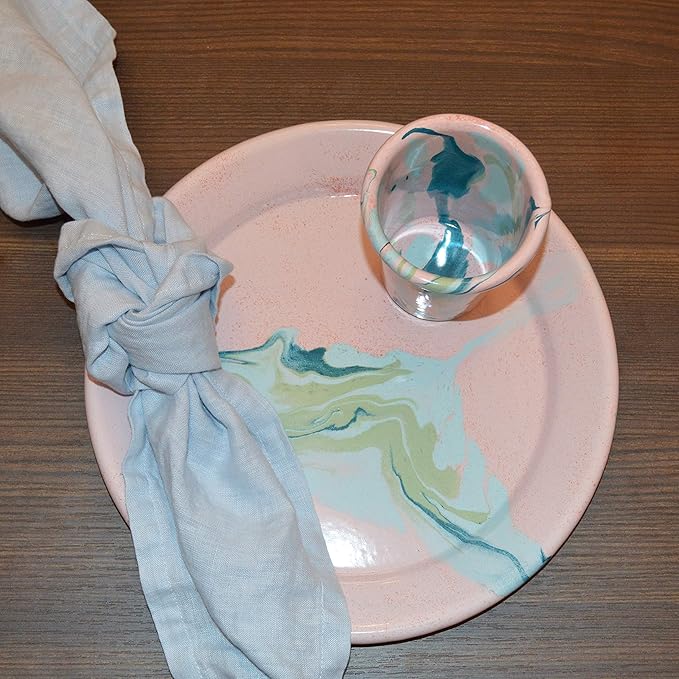 Marc Oliver Blue Grey Pure Linen Cloth Table Napkins Pack of 4. Handmade 20"x 20" in 100% French Flax Linen. Fully Hemmed with Mitered Corners in Matching Thread. Soft Washed, Washable, Reusable.