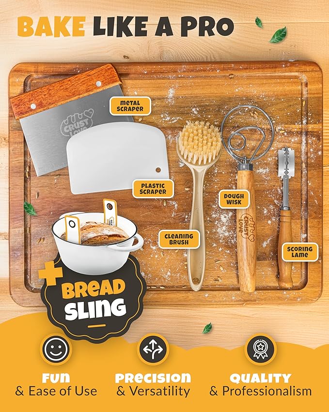 CRUSTLOVE Dutch Oven for Bread Baking - incl. Sourdough Bread-Baking Supplies like Banneton Bread-Proofing Basket - 5QT Enameled Cast Iron Bread-Oven with Lid, Baking Pan, Scoring Tool Lame