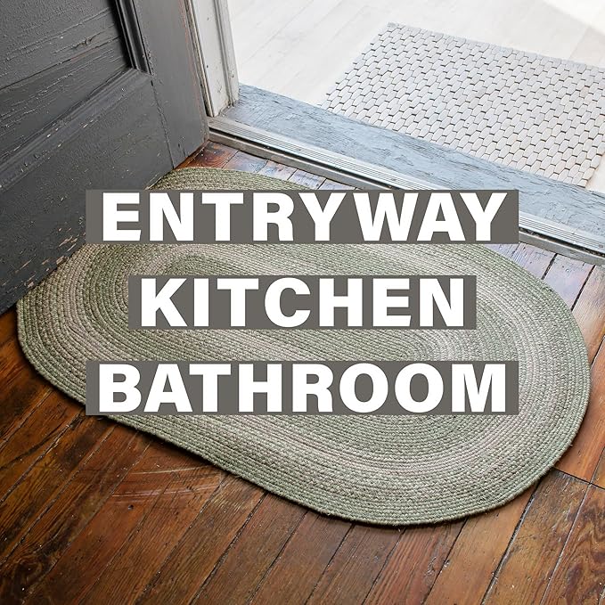 Homespice Grassland Green Braided Rug 27x45 - Rustic Jute Kitchen Rug for Country Decor