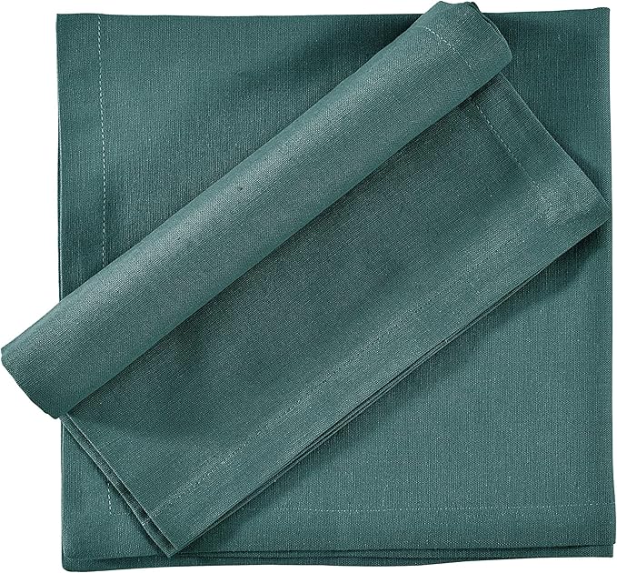 FINGERCRAFT Cloth Napkins, Cotton Linen Mitered Corner Soft Durable Washable Eco-Friendly Napkins Cloth 12 Pack, 18x18 inch Premium Quality for Home Hotel Parties Christmas Wedding Dinner Teal