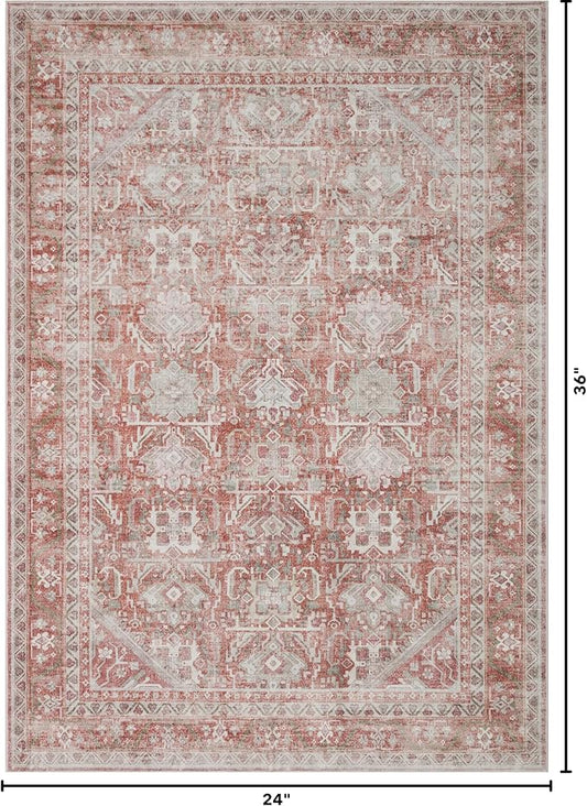 Kuden 2x3 Small Rug, Machine Washable, Non-Slip Backing, Vintage Style, Soft, Low Pile, Area Rugs for Entryway Kitchen Indoor Entrance