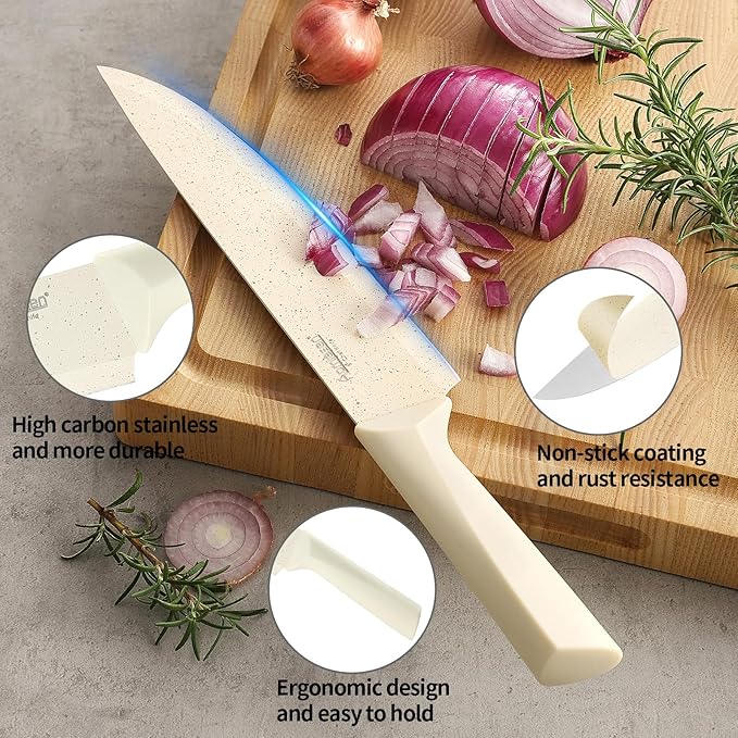 Stainless Steel Knife Set, Knife Block Sets with Built-in Sharpener,15-Piece Block Set with Block and Ergonomic Handles
