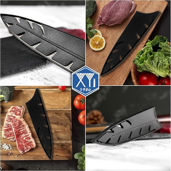 XYJ 2pcs/set Safety Knife Covers Sleeves Knives Edge Guard, Universal Knife Sheath, Slicing, Chef Knife Case Blade Guards Protector Black Kitchen Knife Cover Sleeve (For 8'' Chef Knife)