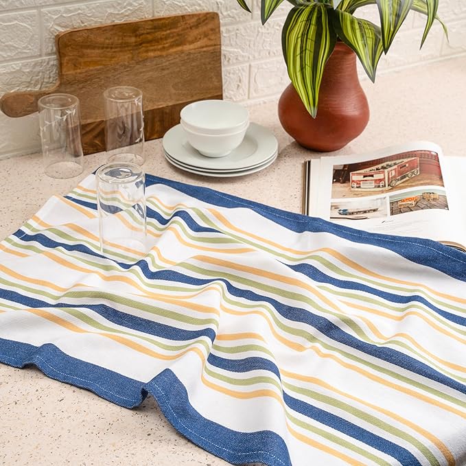 Kitchen Towel Set of 6, 100% Cotton Quick-Drying Absorbent Dish Towels & Tea Cloths, 20x30 Inch, Decorative Farmhouse Towels for Kitchen, Navy Blue Stripes