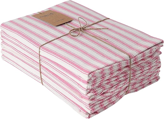 Cloth Napkins Pk of 6 |Spring Easter Basket Decor Christmas Washable Cotton Dinner Cloth Napkins|Pink & White French Stripes 18x18 in Kitchen Party Hotel BBQ Restaurant Dinner Napkins