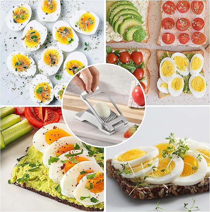 Egg Slicer for Hard Boiled Eggs, LCCOWOT Heavy Duty Strawberry Slicer Cutter, Stainless Steel Wire Cup Slicer with Aluminium Body, Perfect for Eggs, Fruit, Spam, Mushroom and More