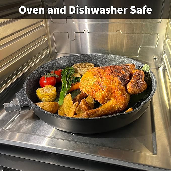 Bakoniion 10 Inch Smart Nonstick Frying Pan with Removable Handle,Cast Aluminum and Anti-Scratch Skillet, Compatible with All Stovetops,Dishwasher and Oven Safe