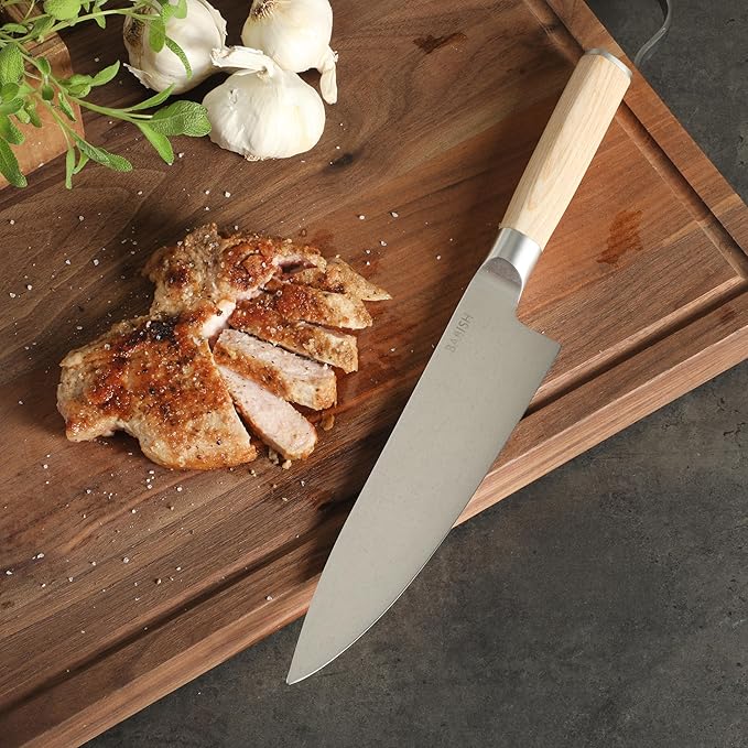 Babish 8-Inch Chef Knife – High-Carbon 1.4116 German Steel Kitchen Knife with Light Pakka Wood Handle, Full-Tang Razor Sharp Chef’s Blade for Chopping, Slicing, Dicing & Everyday Prep