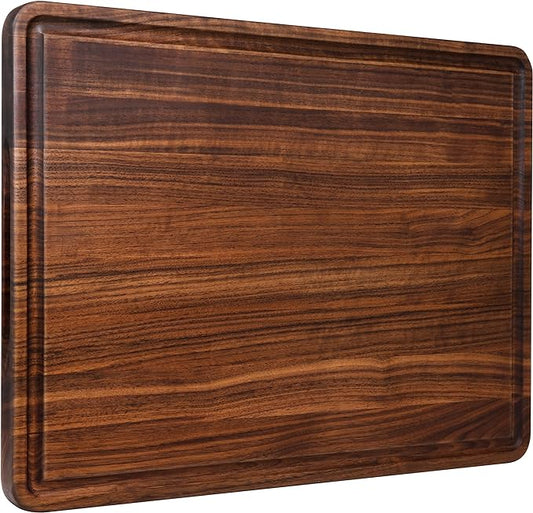 AZRHOM Walnut Wood Cutting Board, 20x15in X Large Wooden Chopping Boards with Deep Juice Groove and Side Handle, Thick Butcher Block for Kitchen Meat Cheese Gift for Wife Mom Gift Box