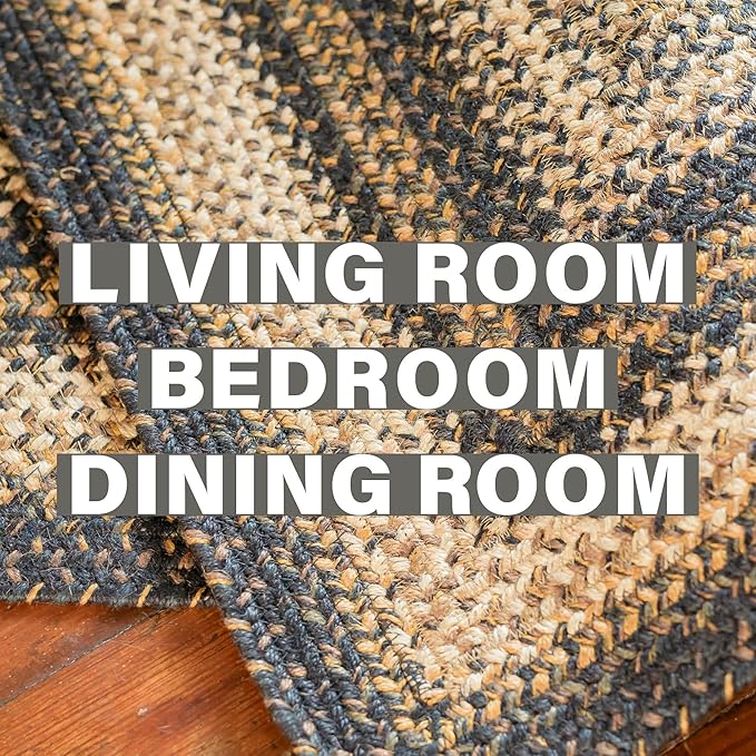 Homespice Kilimanjaro Premium Jute Braided Area Rug, 6' x 9' Oval Black and Brown, Reversible, Natural Jute Yarn Rustic, Country, Primitive, Farmhouse Style - 30 Day Risk Free Purchase