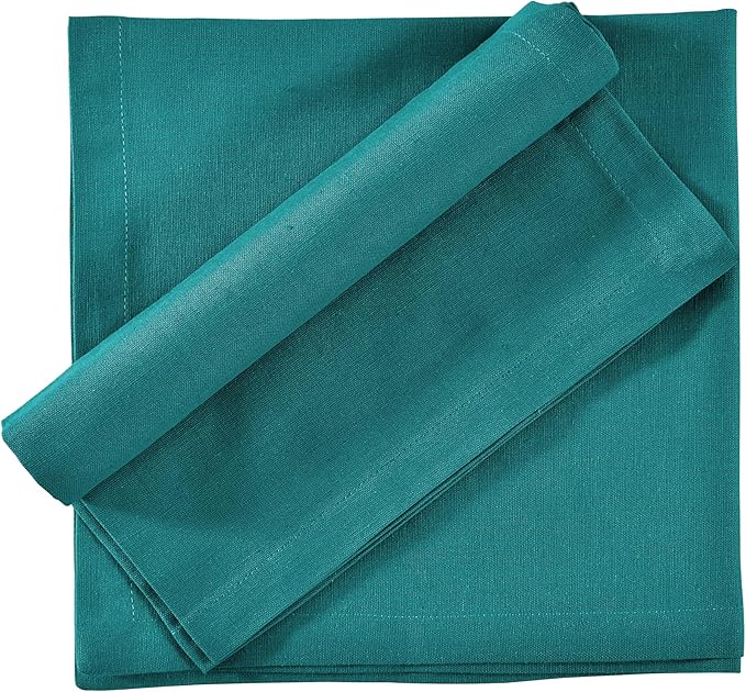 FINGERCRAFT Dinner Cloth Napkins, Cotton Linen Blend Mitered Corner Napkins Cloth 4 Pack Natural Premium Quality for Every Day Use, Parties, Easter, Thanksgiving, Weddings, 18x18 inch Teal Green