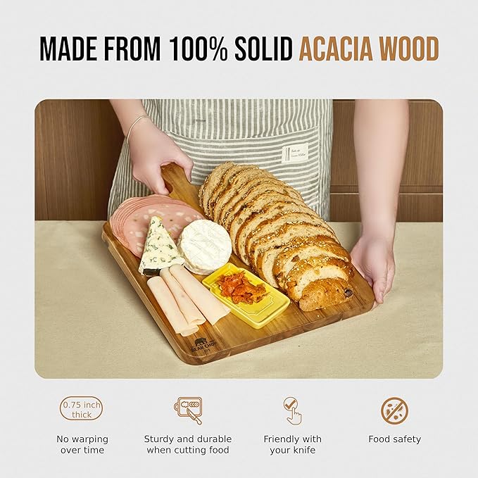 Bearchop Acacia Wood Cutting Boards with Handle,[17" x 13" x 0.75"] Large Wooden Charcuterie Board with for Serving Food, Decorative Wooden Serving Board for kitchen, Cheese Board for Display