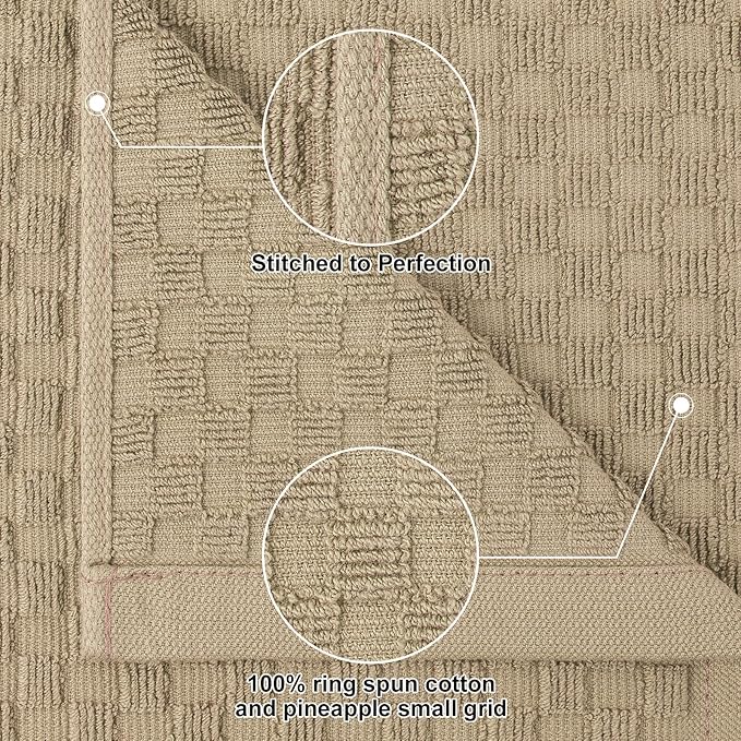 Homaxy 100% Cotton Kitchen Towels and Dishcloths Set, 12 x 12 & 15 x 25 Inches, Set of 10 Bulk Terry Cloth Dish Towels, Super Soft and Absorbent Hand Towel with Hanging Loop, Tan