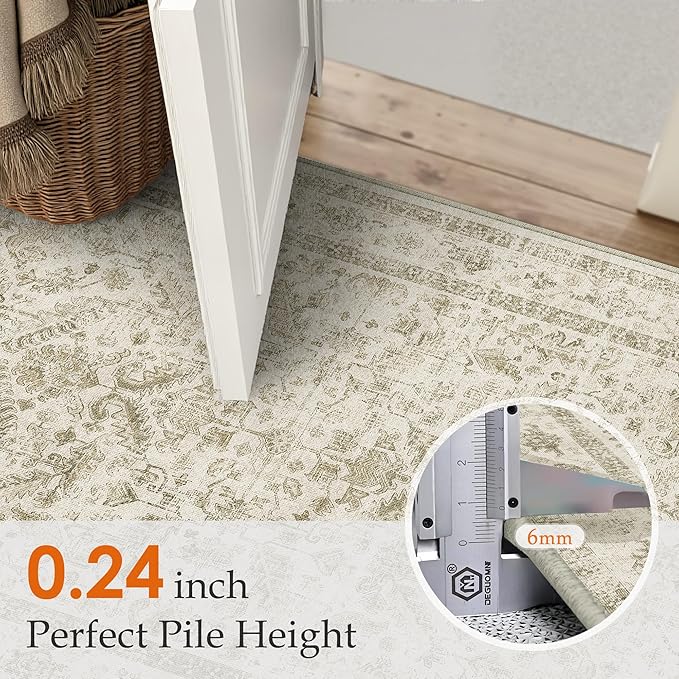 Taupe 8x10 Area Rug Vintage Washable Living Room Carpet Non Slip Bedroom Indoor Office Low Pile Large Traditional Distressed Retro Accent Rug for Dining Room Bathroom Kitchen