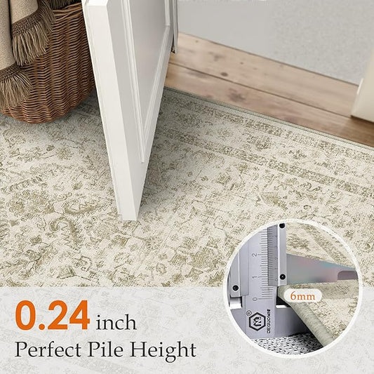 Taupe 2x5 Runner Rug Vintage Area Carpet Hallway Indoor Kitchen Washable Low Pile Traditional Distressed Retro Accent Throw Rug Non Slip for Laundry Bathroom Office