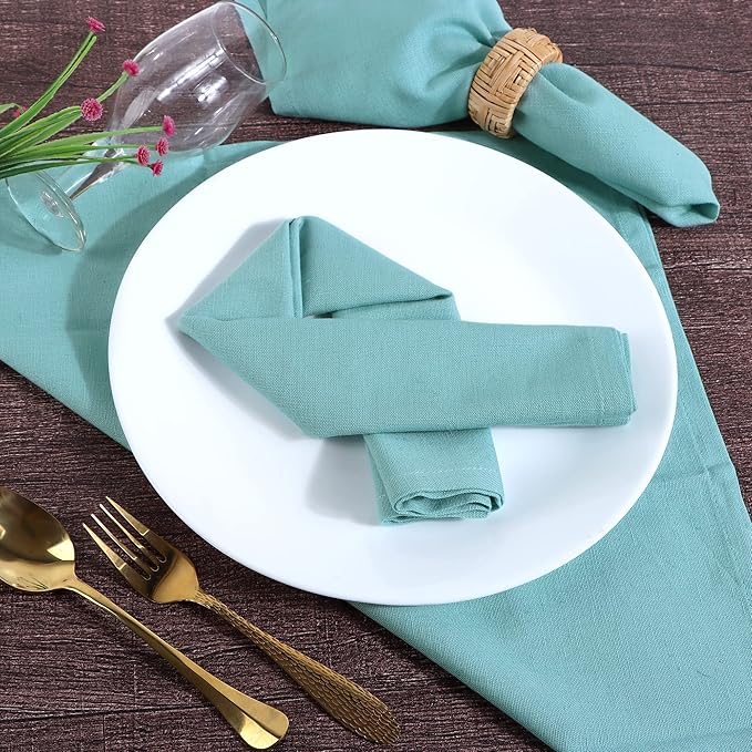 Fingercraft Cloth Napkins, Cotton Linen Blend Napkins Cloth Washable 12 Pack Premium Quality for Parties, Christmas, Thanksgiving, Weddings, Mitered Corner Dinner Napkin for Every Day Use Sky Blue
