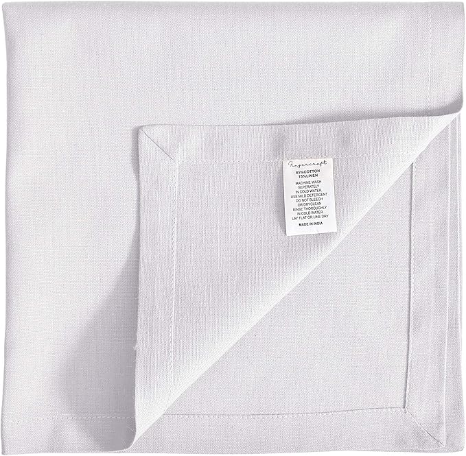 FINGERCRAFT Cloth Napkins, Cotton Linen Mitered Corner Soft Durable Washable Eco-Friendly Napkins Cloth 12 Pack, 18x18 inch Premium Quality for Home Hotel Parties Christmas Wedding Dinner White