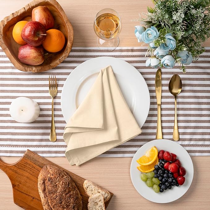 Blue Needles Solid Cloth Napkins Set of 12 Champagne 100% Cotton Dinner Napkins 18x18 inches - Soft, Reusable, Absorbent & Washable Linen, Ideal for Wedding Events, Parties & Everyday Use
