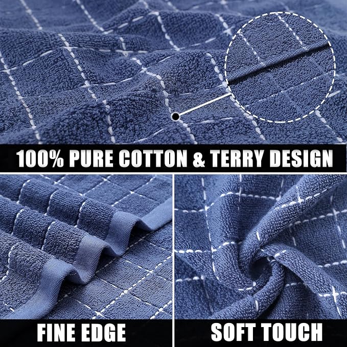 Mordimy 100% Cotton Terry Cloth Dish Cloths, Soft and Absorbent Checkered Dish Towels, Quick Drying Dish Rags for Washing Dishes, 8 Pack, 12 x 12 Inches, Navy