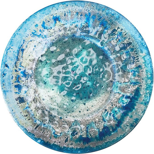 Radiance Teal 2pc Melamine Platter Set – 14" Round & 18"x13.5" Oval Serving Trays – Reactive Glaze Style Artisan Serveware for Entertaining, Holidays, Dinner Parties, or Gifts