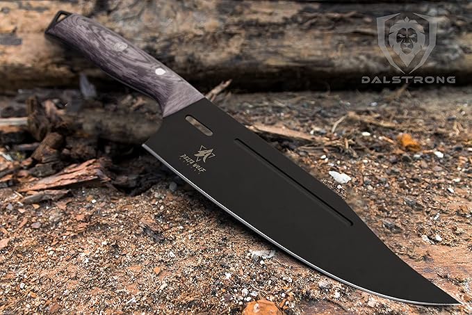 Dalstrong Chef Knife - 8 inch - Delta Wolf Series Knife - Ultra-Thin & Zero Friction Blade - HC Steel Chef's Knife - Black Titanium Nitride Coating - G10 Camo Handle - Leather Sheath