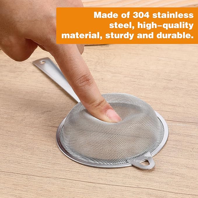 Sieve Fine Mesh Stainless Steel, Mesh Strainer with Handle, Fine Meshes Strainers for Cooking Tea Food Strainer (Send 1 Spoon)
