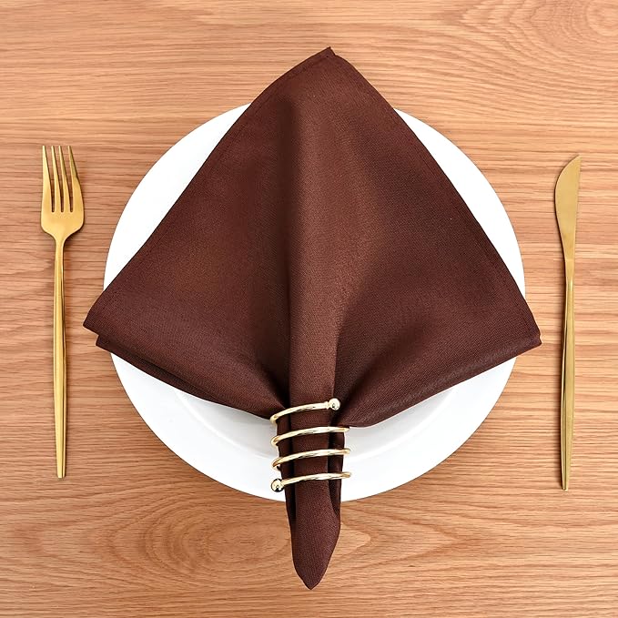 Wolkemer Set of 4 Chocolate Cloth Napkins 17 x 17 Inches Solid Washable Polyester Dinner Napkins with Hemmed Edges for Dinners Parties Weddings Banquets Events Table Decoration