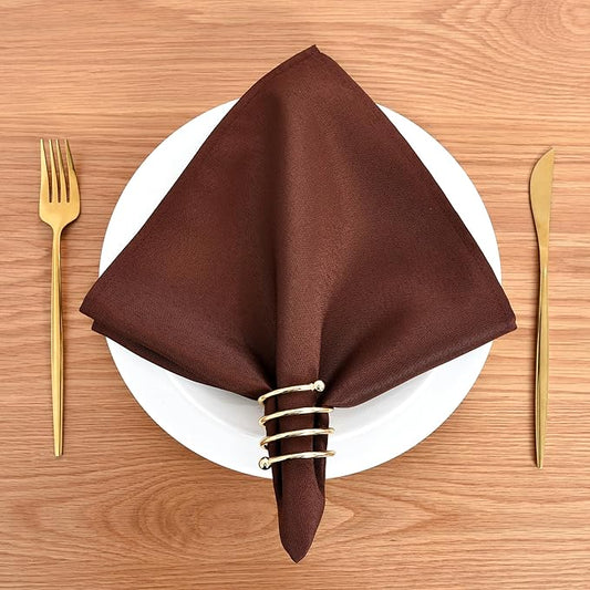 Wolkemer Set of 4 Chocolate Cloth Napkins 17 x 17 Inches Solid Washable Polyester Dinner Napkins with Hemmed Edges for Dinners Parties Weddings Banquets Events Table Decoration