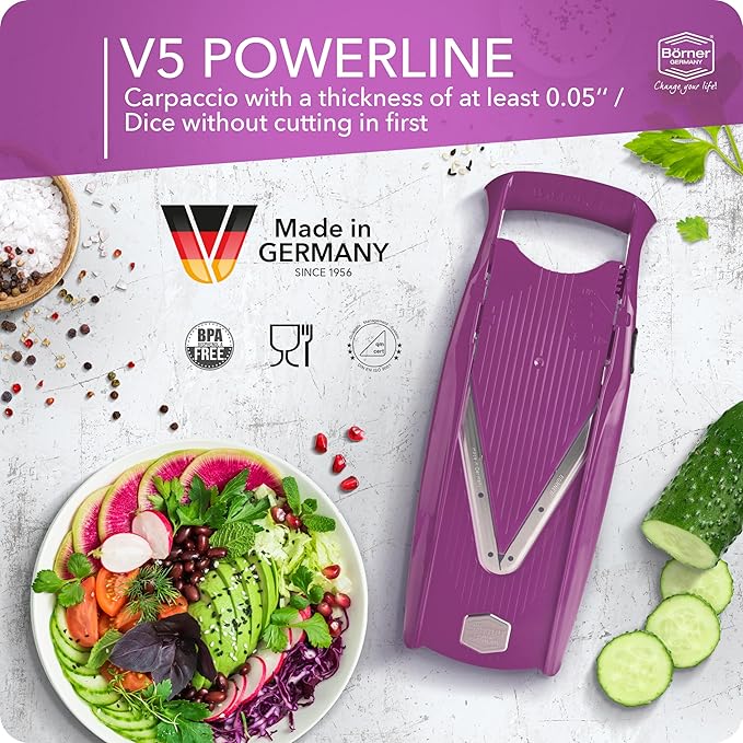 Börner V5 PowerLine Vegetable Cutter Professional Set (7 pcs.) • Vegetable Cutter (V-Planer) for Fruit & Vegetables + Accessories • 8 Cutting Types • Kitchen Planer Set