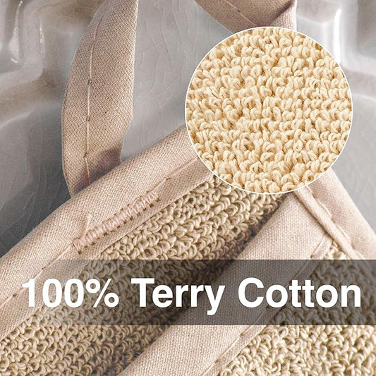 RITZ Terry Pocket Mitt & Hot Pad: Unparalleled Heat Resistant, Durable 100% Cotton – Ergonomically Designed for Optimal Grip – Easy-Care Machine Washable – 4-Pack, Latte