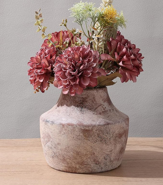 5.3'' Rustic Ceramic Flower Vase Farmhouse Pottery Vases Decorative Small Vases for House Entryway Kitchen Table Centerpieces, Terracotta