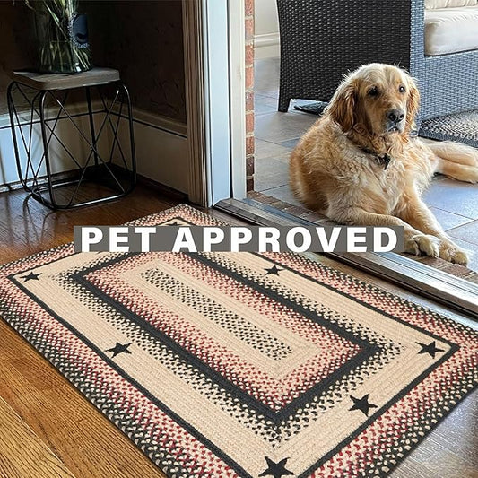 Homespice Primitive Star Gloucester Black Braided Rug 2' x 3' - Country Style Jute Kitchen Rug for Primitive Decor