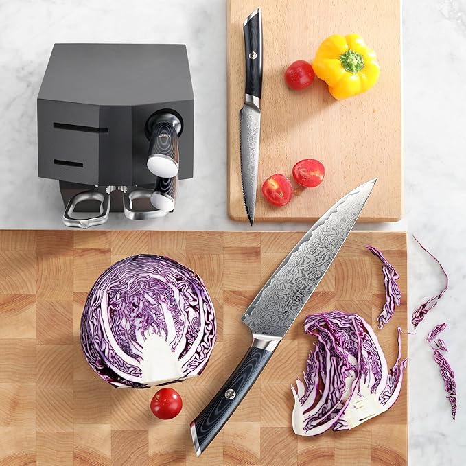 Cangshan KURO Series 6-Piece Knife Block Set, High Carbon X-7 Damascus Steel, 504333